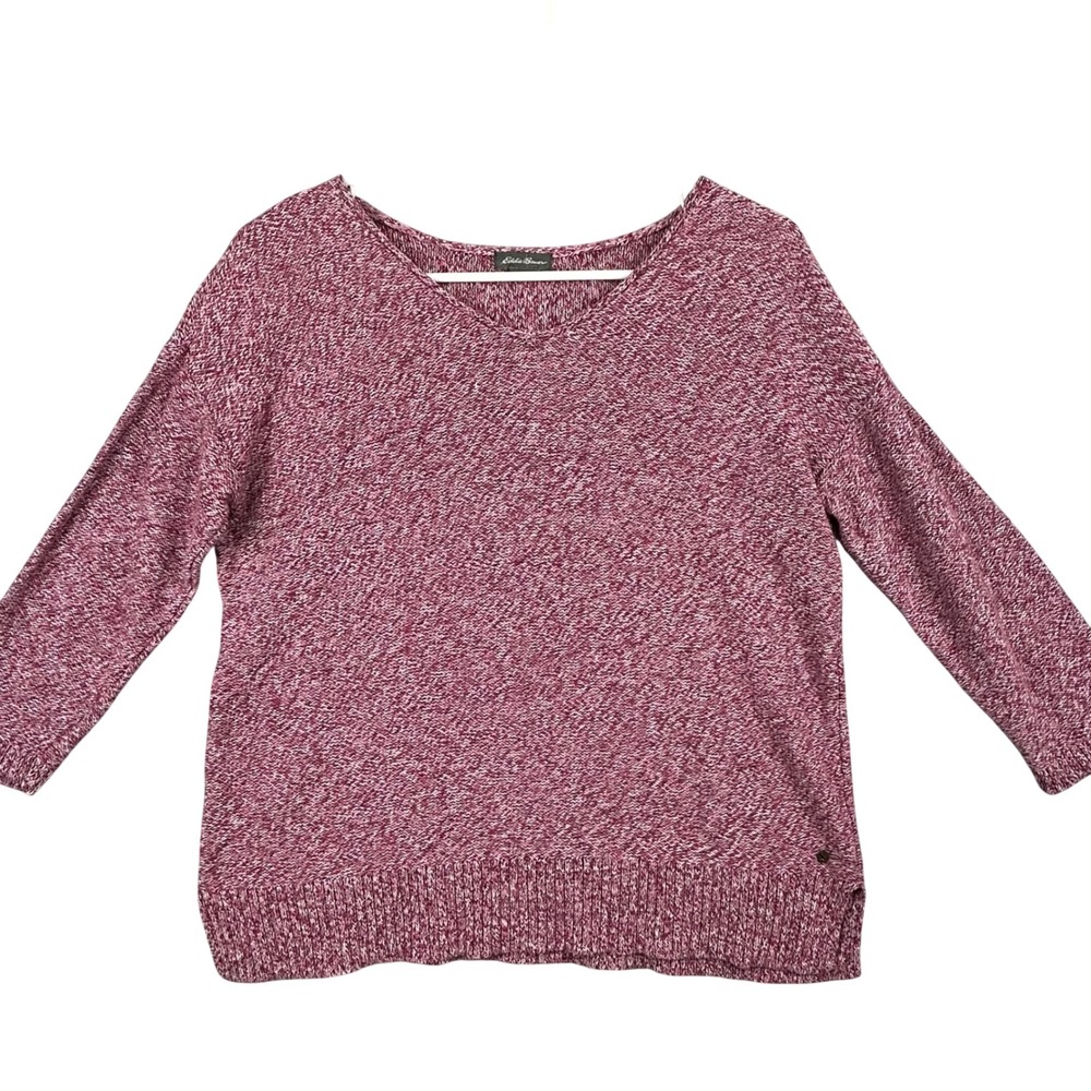 Eddie Bauer Women's Marled Berry V Neck Sweater Size Medium Cotton Blend